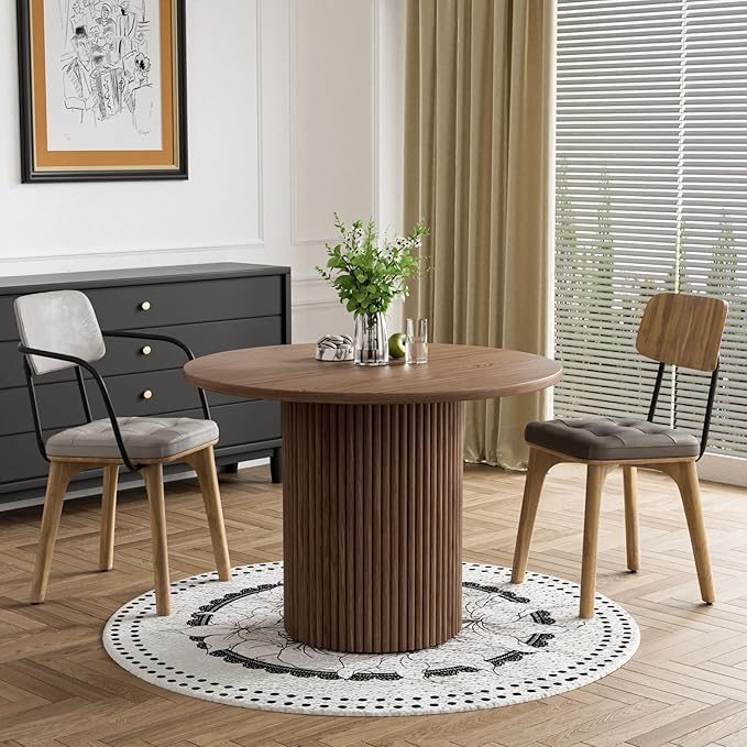 Rophefx Round Dining Table, 41.7" Modern Wood Kitchen Table for 4, Pedestal Circle Dining Tables, Fluted Dining Table for Leisure, Coffee, Kitchen, Dining Room φ41.7" x 29.9"H (Walnut Color)