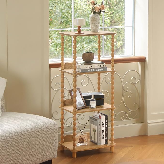 Fultyle Bookshelf, 4-Tier Wooden Bookcase with Open Shelves, Modern Book Shelf for Small Spaces, Bedroom, Living Room and Office with Solid Wood Legs (Rustic Walnut)