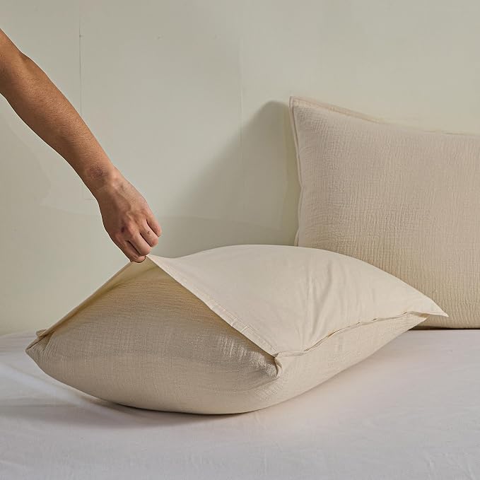 Simple&Opulence Linen Muslin Duvet Cover Set California King, 3Pcs Khaki Linen Cotton 3-Layer Gauze Minimalist Comforter Cover 104”x98”, Ultra Soft Breathable Seersucker Bedding Set with 2 Pillowcases