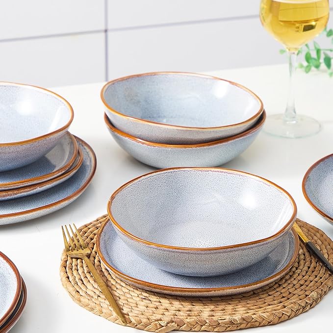 Bestone 12 Pieces Round Kitchen Dinnerware Sets,Plates and Bowls Sets,Dishes, Plates, Bowls, Dish Set, Chip Resistant Ceramic Dinnerware Set, Dishwasher/Microwave Safe,Service for 4,Reactive Blue