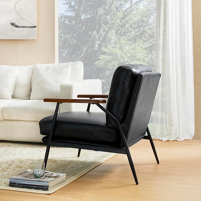 Glitzhome Modern Accent Chairs Set of 2, Metal Framed Living Room Chairs with Upholstered Cushion, Comfy Sofa Chair for Bedroom Reception Area Study Room, Black- 2 Set