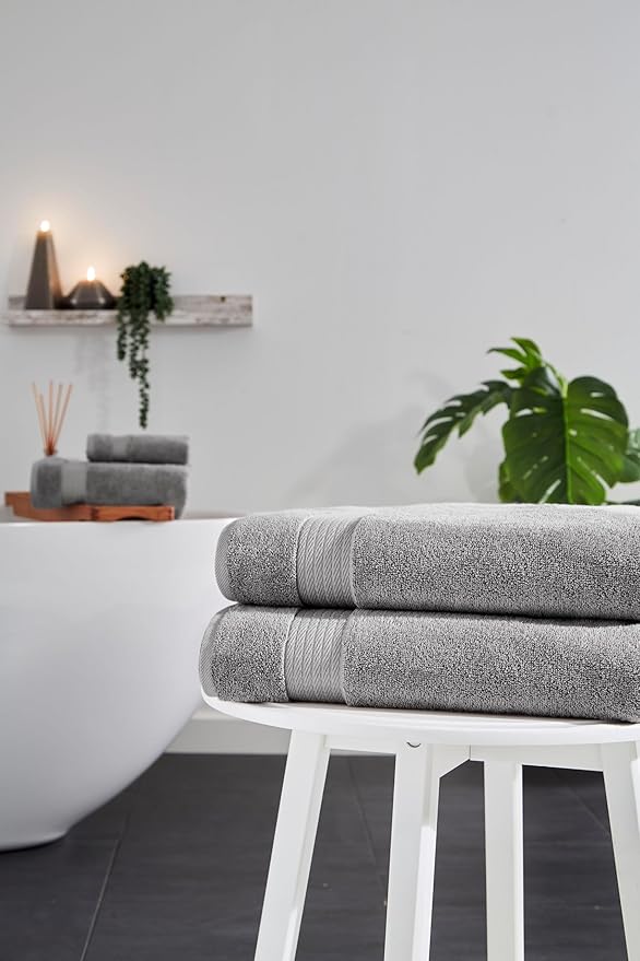 Ozdilek 2-Piece Bath Towels, 30x60 550GSM– 30x60 Inches, 100% Turkish Cotton, Luxury Quick Dry, Extra Large, Fade-Resistant, Eco-Friendly, Spa Towel, Cotton Towel (Light Grey)