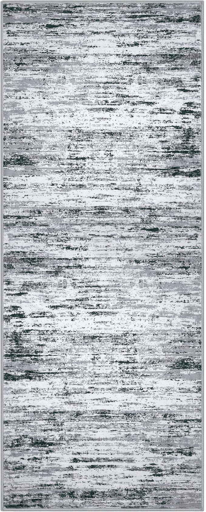 Lansny Modern Abstract Runner 2x5, Black Grey White Washable Kitchen Entryway Rug Mat Non-Slip Soft Hallway Rug Runner Thin Print Faux Wool Carpet for Bedroom Laundry Room Indoor Home Decor