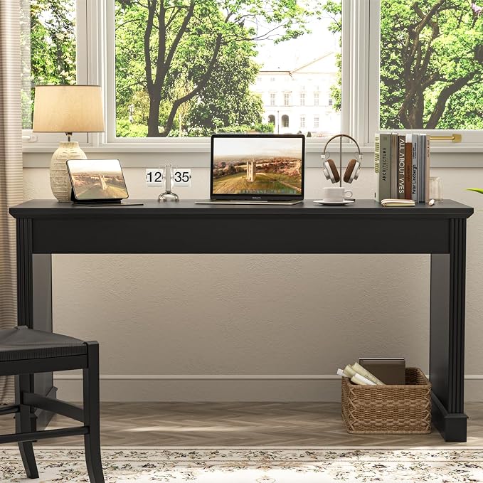 Vabches Farmhouse 59" Executive Simple Sturdy Computer Desk,Spacious Workstation for Home Office, Remote Work & Study,Pure Black