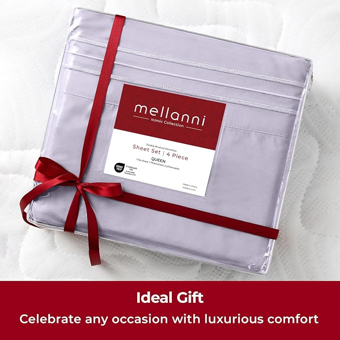 Mellanni Split King Sheets Set - 5 PC Iconic Collection Bedding - Hotel Luxury, Extra Soft, Cooling Bed Sheets - Wrinkle, Fade, Stain Resistant (Split King, Lavender)