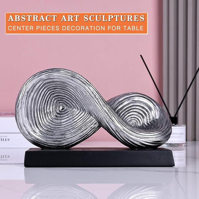 orenm Modern Infinity Loop Symbol Sculpture,Abstract Art Geometric Knot Home Decorations,Unique Shelf Decor Sculpture for Desk Paperweights,Entryway Table,Living, Coffee Table Decor (Silver)