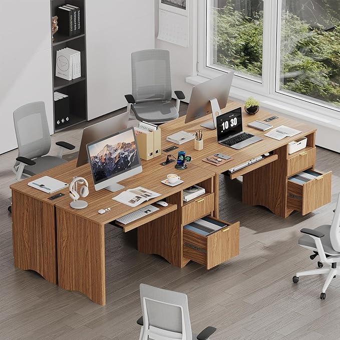 Bestier Computer Desk with Drawer, 55 inch Office Desk with Power Outlet, Modern Home Office Desk with Keyboard Tray (55" W with Single-Sided Drawers)