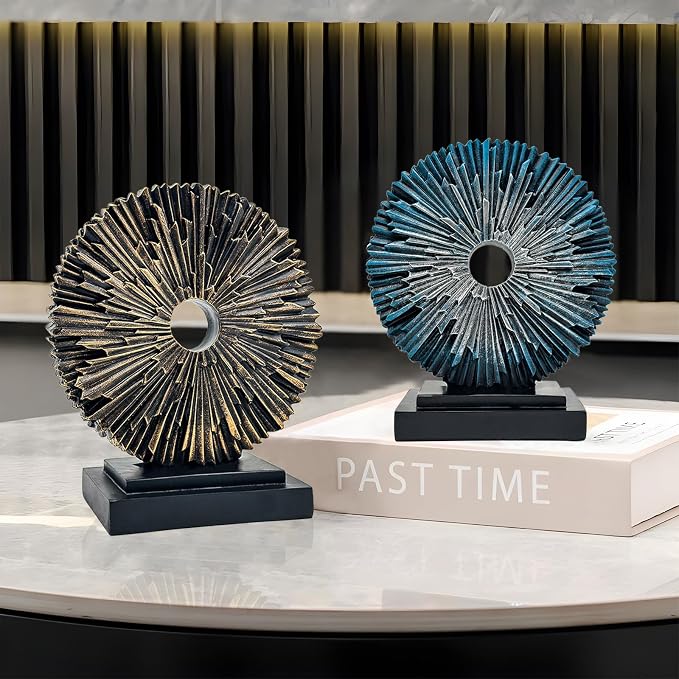 Abstract Statue for Home Decor,Office Desk Sculpture for Men,Creative Round Line Ornament for Bookshelf,Modern Decorative Sculpture,Bedroom,Livngroom,Table(Blue)