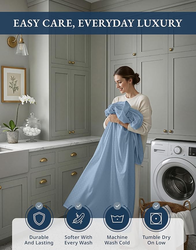 LANE LINEN 100% Egyptian Cotton Twin XL Sheets Set, Soft & Comfy Thick Fully Elasticized Mercerized Cotton Sheets Extra Large Twin Sheets, No Pill Fade Resistant Elegant Swiss Dot - French Blue