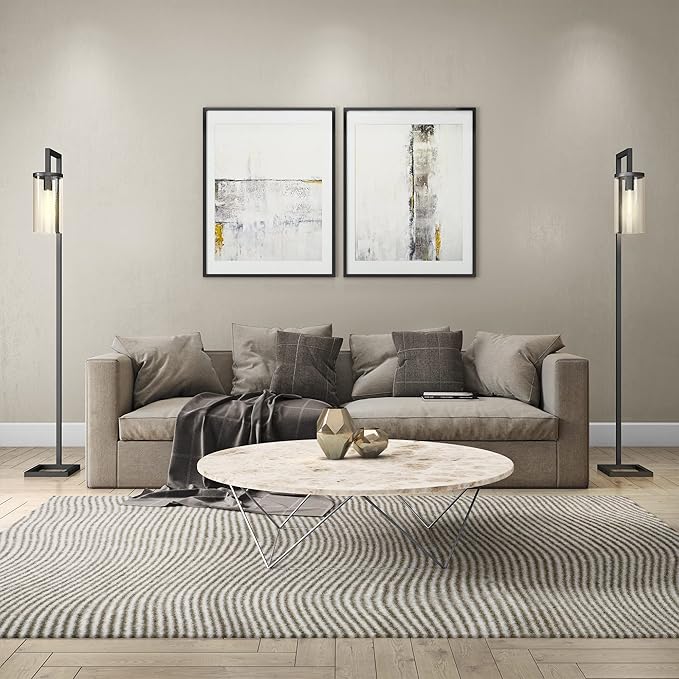 Henn&Hart 67.75" Tall Floor Lamp with Glass Shade in Blackened Bronze/Seeded, Floor Lamp for Home Office, Bedroom, Living Room