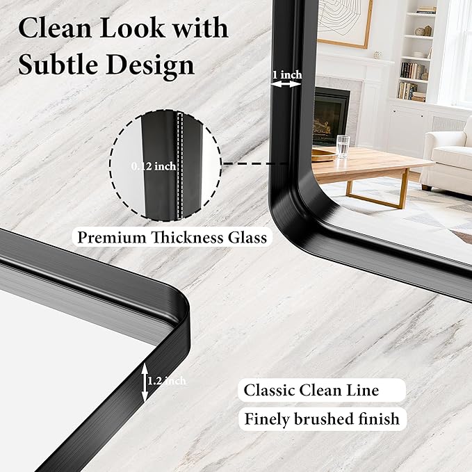 60X30 Inch Black Metal Framed Bathroom Mirror for Wall, Large Matte Vanity Rounded Rectangle Mirrors for Over Sink Wall, Modern Decorative for Restroom, Farmhouse, Horizontally or Vertically Hanging