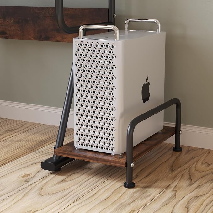 TigerDad Gaming/Computer Desk, Home Office Small Desk with Monitor Stand, Rustic Writing Desk, Dismountable Computer Tower Stand, Adjustable Storage Space, Modern Design Corner Table