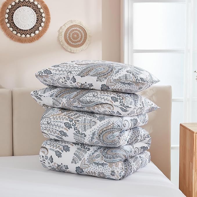 Paisley Duvet Cover Twin Size 100% Cotton Bedding Set Soft & Breathable 2 Pcs Luxury Duvet Cover Sets with Zipper Closure All Season