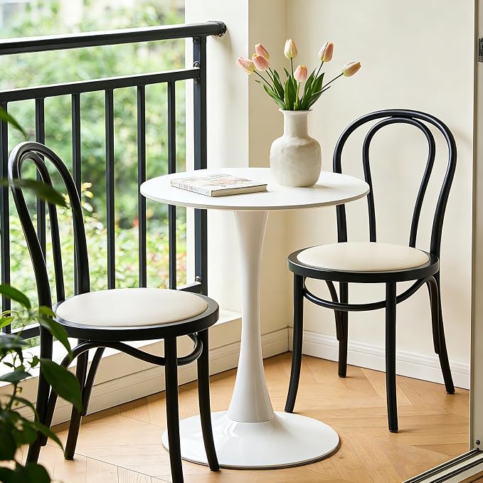 24" Small Round Tulip Dinner Table, Mid-Century Modern Kitchen Dining Room Table for 2-3 Persons, Leisure Coffee Table for Living Room Balcony Bistro Office