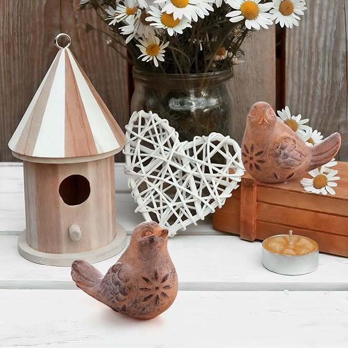 Blulu 2 Pcs Bird Figurines Home Decor Resin Bird Statue Vintage Farmhouse Decoration Boho Animal Decorative Sculpture Gifts for Home Table Office Shelf Tabletop Accents(Rust,Retro)
