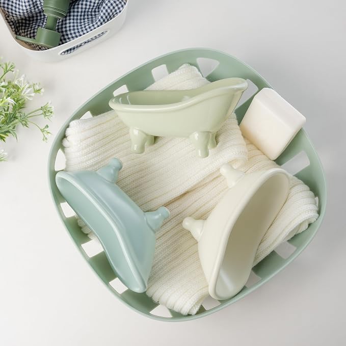 5.6" Ceramic Mini Bathtub Soap Dish Decortative Clawfoot Bathroom Soap Dish (Green Tea)