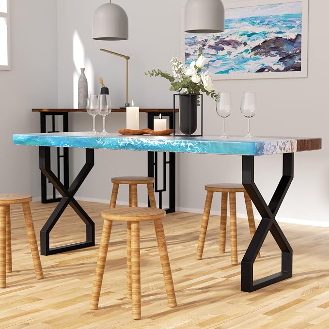 Metal Table Legs - Black Industrial Furniture, Set of 2 Dining Table Legs (Hourglass-Shaped, 28" H X 17.7" W)