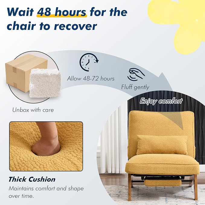 Accent Chair with Ottoman Adjustable Backrest, Stripe Living Room Chair Indoor Lounge Chair with Build-in Footrest Set, Modern Chair Cozy Reclining Chair for Reading Room, Yellow