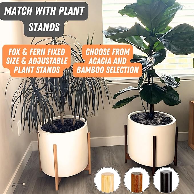 Fox & Fern 14.6 Inch Extra Large Planter — Premium Lightweight Fiberstone Matte White Plant Pot with Drainage Plug - Big Planter for Indoor & Outdoor Use - Weather Resistant & UV Resistant