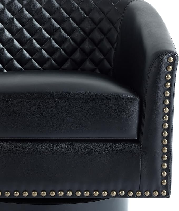 UIXE Swivel Accent Chairs, PU Leather Barrel Club Chair for Living Room, Upholstered Armchair Comfy Single Sofa Bedroom Reading Seat - Black, Set of 2