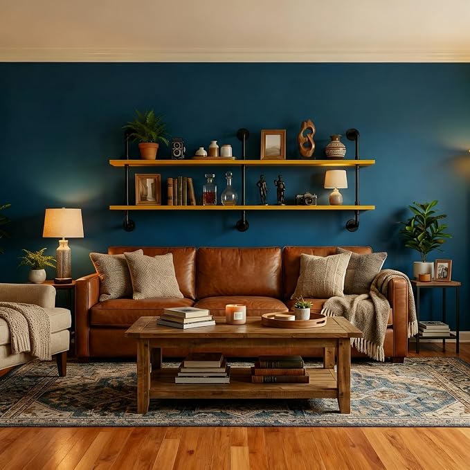 HDDFER Industrial Pipe Shelving Rustic Floating Bookshelf for Living Room 60 Inch Wall Mounted Bookshelf Pipe Shelves with Wood Planks Industrial Floating Shelves Farmhouse Kitchen Shelving