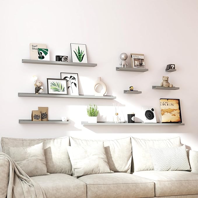 Floating Shelves for Wall Decor, Long Wall Mounted Storage Shelf for Bedroom, Living Room, Bathroom, Kitchen, Nursery, Modern Display Picture Ledge Shelf with Lip Set of 2-36 Inches, Grey