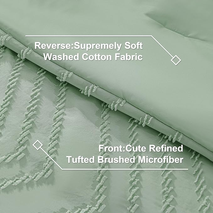 Litanika California King Comforter Set with Sheets Sage Green - 7 Pieces Bed in a Bag Cal King Boho Tufted Complete Bedding Sets with Comforter, Sheets, Pillowcases & Shams