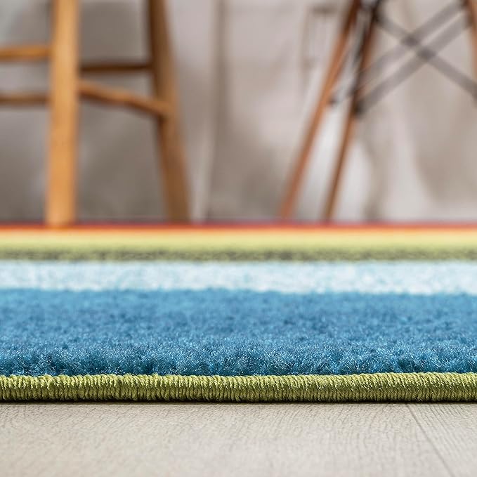 JONATHAN Y Prism Geometric Striped Runner Rug 2x8, Orange/Green/Blue, Modern, Coastal, Easy-Cleaning for Living Room, Bedroom, Kitchen, Pet Friendly, Non-Shedding (DZC101A-28)