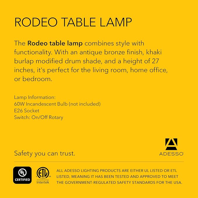 Adesso Antique Bronze Table Lamp with Burlap Shade - 180 Degree Adjustable Arm, Versatile Bedside Table, Living Room, or Desk Lamp, 27” Tall