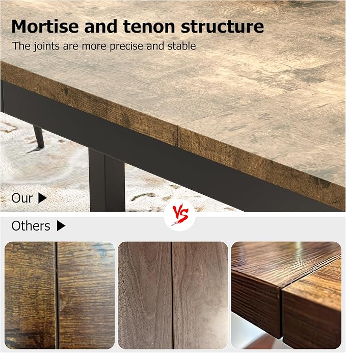 79 Inch Industrial Dining Table for 4-6 Person Rectangle Kitchen Table with Metal Legs,Round Corners, Writing Desk, for Modern Farmhouse, for Kitchen, Dining Room,Quick Assembly, Wood