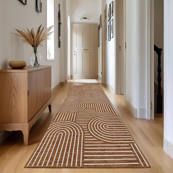 Modern Rug 2x6 Runners for Hallways, Abstract Kitchen Runner Rugs Non Slip Bath Runner, Rainbow Washable Runners Rug for Bedroom, Soft Long Rugs for Entryway Bathroom Laundry Dorm, Copper
