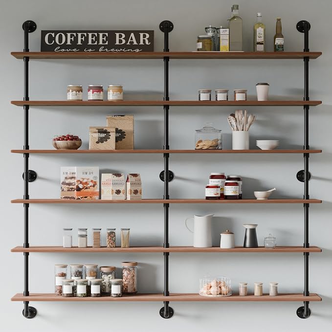HDDFER Floating Shelves for Wall Living Room Shelves Bookshelf Industrial Pipe Shelving Shelf Real Wood Planks 60 inch Rustic Wall Shelves Hanging Bookshelves Farmhouse Kitchen Bar Shelving