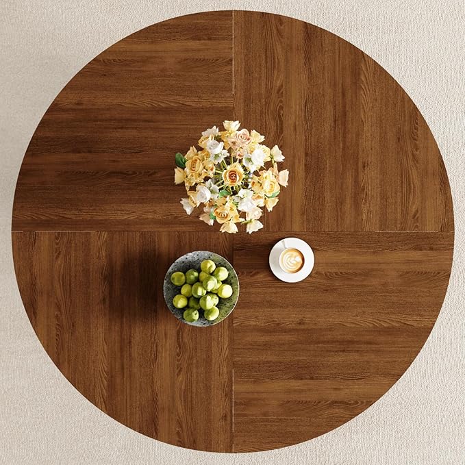 47" Round Dining Table for 4-6,Mid Century Modern Walnut Wood Grain Table,Rustic Kitchen Table with Cross Legs for Dining Room Kitchen