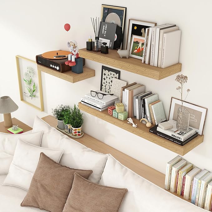 48 Inch Oak Floating Shelf | 12 Inch Deep Floating Shelves Set of 1 | 48" D x 12" D Rustic Wood Shelves for Wall | Deep Oak Shelves for Living Room Bathroom Laundry Room Kitchen