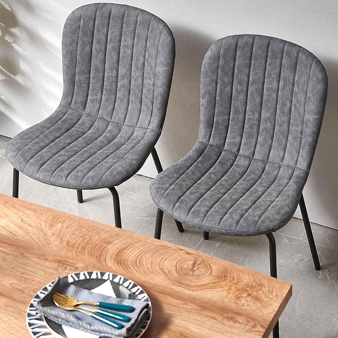 NORDICANA 5-Piece Dining Table Set, Modern Rectangular Dining Table and Chairs Set for Kitchen, Dining Room, Dinette, Breakfast Nook w/ 4 Chairs - Faux Leather Gray
