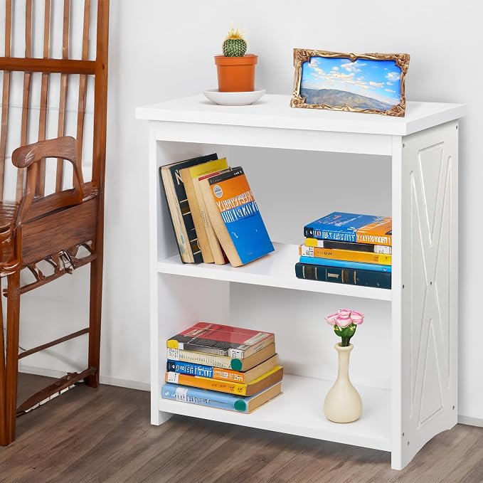 Rustic Bedside Table with Storage Shelf, Wood End Table for Bedroom & Living Room, Narrow Farmhouse Side Table, Modern Nightstand for Bedroom, Living Room and Office (White)