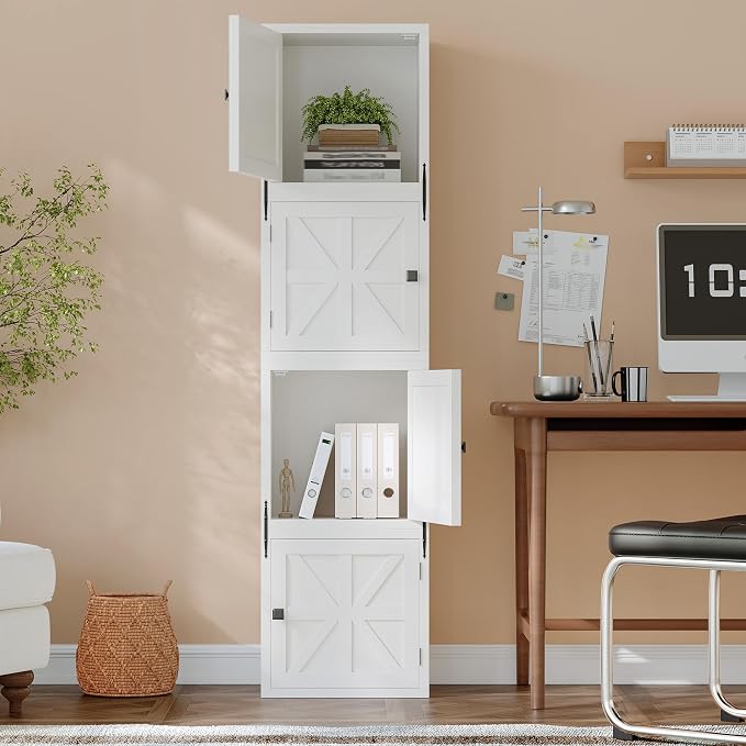 Homkdom 2 Cube Storage Organizer, DIY Bookcase with Doors, Stackable Cube Shelf with Anti-Tip Design, Modular Cubby for Bedroom, Dorm, Office, Living Room,15" W x 11.81" D x 30" H, White