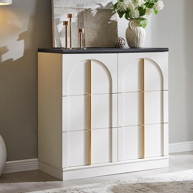 ACCOHOHO Buffet Cabinet with Storage & Arched Doors, 31.5 Inch Wood Sideboard w/Adjustable Shelf, Modern Coffee Bar Tables Accent Cabinets for Living Room,Kitchen or Entryway (White, 3 Piece)
