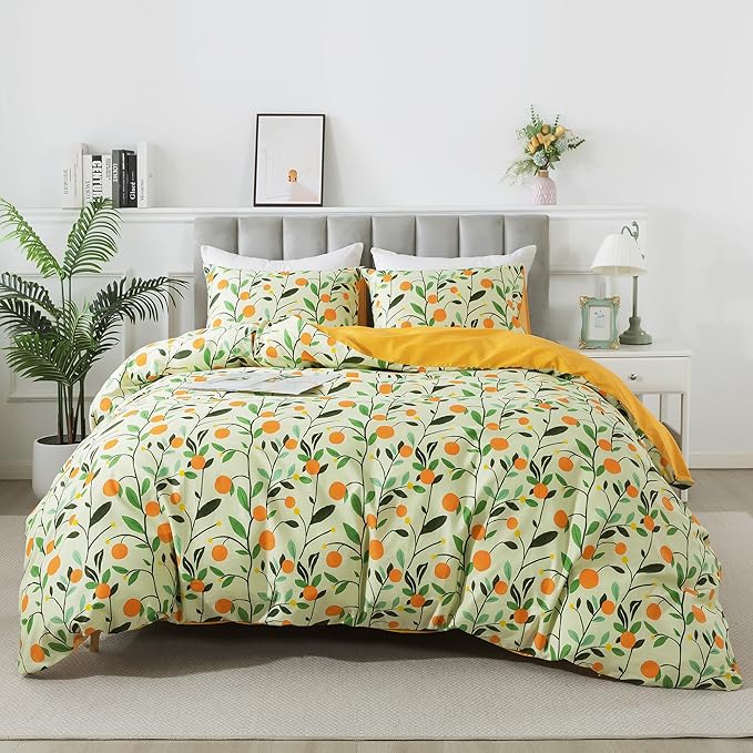 HoneiLife Cotton Duvet Cover Twin- Floral Comforter Cover 2-PC, Soft & Breathable Flower Bedding Duvet Cover Sets with Zipper Closure & Corner Ties, Wildflower Comforter Cover Sets, Fruit
