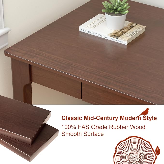 70.9” Long Solid Wood Desk with Drawers - Mid Century Modern Office Desks, Executive Computer Desk for Two People, 2 Person Desk|Gaming Writing Study Table for 2 Monitors-Dark Walnut