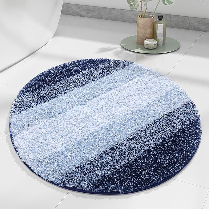 Arotive Microfiber Bathroom Rugs, Shaggy Soft and Absorbent Bath Rug, Non-Slip, Thick Plush Machine Washable Dry Bath Mats for Bathroom, Tub and Shower, 24x24, Dark Blue, Round