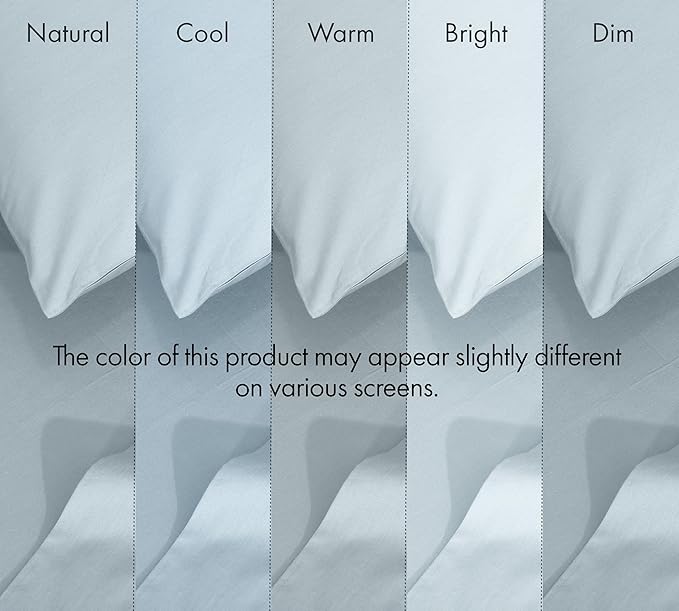 RUVANTI 100% Cotton Percale Sheets King Size 6 Piece Set, Cooling Bed Sheets for Hot Sleepers, Deep Pocket 16”, Breathable Lightweight & Durable, Crisp Hotel Style Sheets, Silver Blue