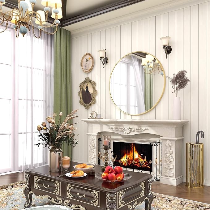 BEAUTYPEAK 24 Inch Round Mirror, Metal Frame Circle Mirror, Wall Mounted for Entryway, Bathroom, Vanity, Living Room, Gold