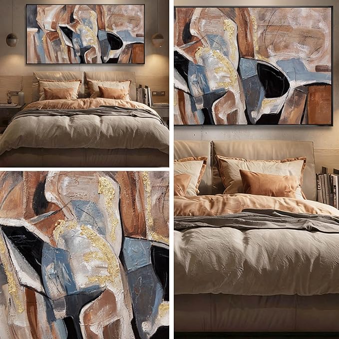 Abstract Framed Wall Art Line Canvas Painting Modern Wall Decor 29"x58" Home Decorations for Living Room Pictures for Office