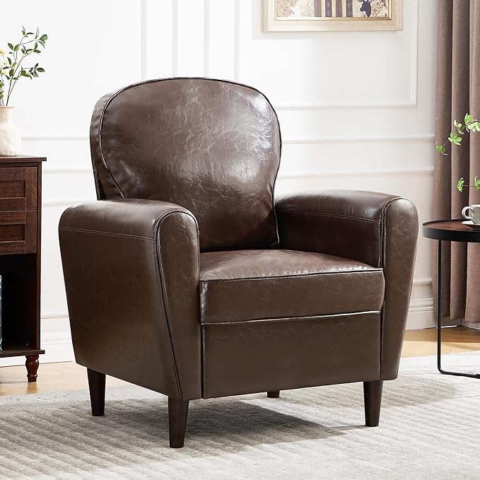 Mid Century Accent Chair Set of 2, Modern Faux Leather Arm Chair, Comfy Upholstered Reading Chair Single Sofa Chairs for Living Room, Bedroom, Club, Coffee