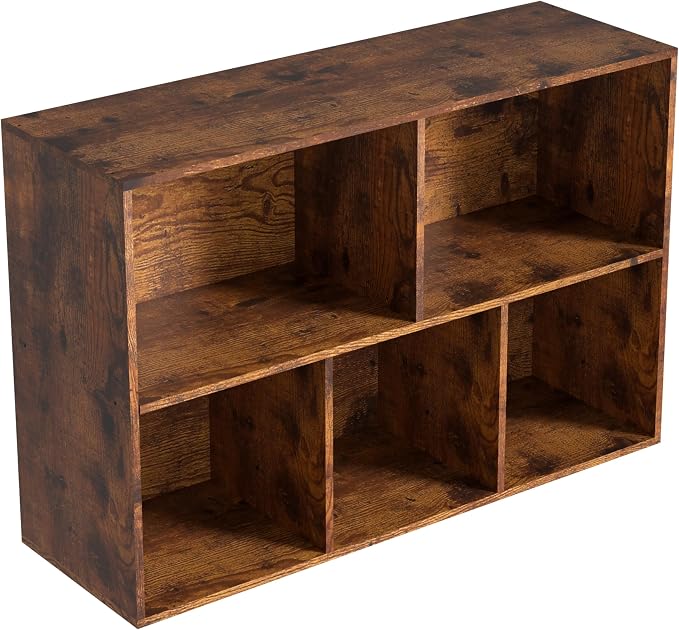 Wooden 5 Cube Storage Organizer with Closed Back Panel,White Cube Shelf Cubby Storage Organizers with Compartments for Living,Bookshelf,Organizers Easy to Install (Retro Brown, 5 Cube)