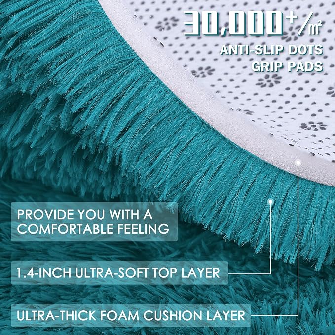 OLANLY 5x8 Machine Washable Large Area Rugs for Living Room, Bedroom, Soft Fluffy Shaggy Bedside Rug, Indoor Floor Carpet for Kids Girls and Boys, Dorms, Nursery, Home Decor Aesthetic, Teal