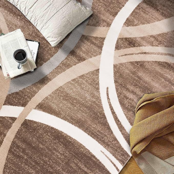 Rugshop Modern Wavy Circles Design Oval Rug, Non-Shedding Carpet for Bedroom, Living Room, or Dining Room, Brown, 5' x 7' Oval