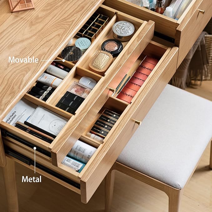 Small Vanity Desk, Solid Wood Dressing Table with Drawer Divider, Study Desk and Vanity Desk for Bedroom, 18" D x 31" W x 32" H
