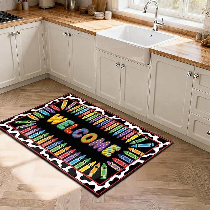 Welcome Crayon Area Rug 5'x7' Colorful Alphabet Rugs for Bedroom Living Room Nursery Playroom Classroom Home Decor Non-Slip Washable Carpet Kids Floor Mat